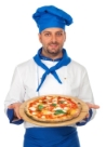 chef holding a pizza